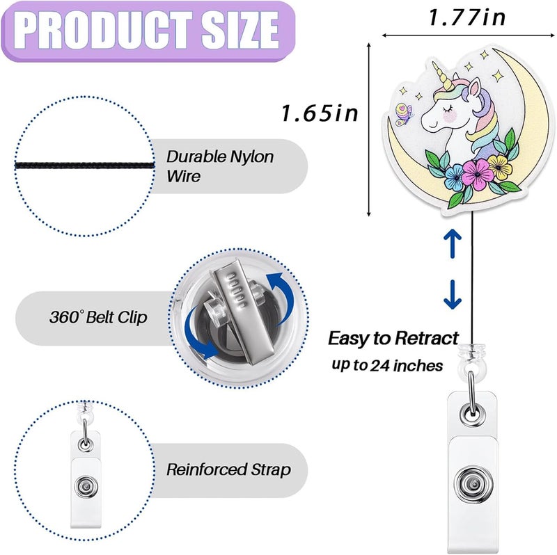 Bydevia Cute Unicorn Badge Reel Retractable, Funny Badge Reel for Nurse Nursing Student RN MA CNA LPN Medical Worker & Teacher, Personalized Nurses Week Gifts, Unicorn Lovers Badge Holder with Alligator Clip - Image 2